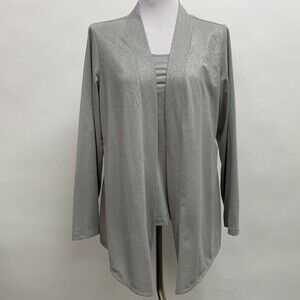 Additions by Chico’s Cardigan Tank Top 2 Large 12 Glittery Gray 2 Piece